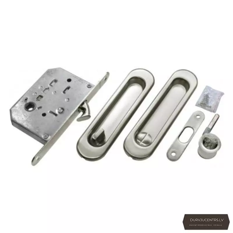 Bīdāmo durvju sistēmas furnitūras komplekts (rokturi+slēdzene) MHS150 WC SC